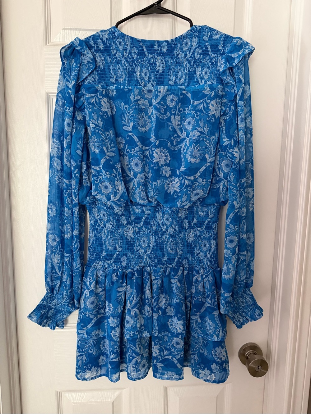 Aqua Blue Floral V-Neck Smocked Waist Tunic - Picture 2 of 3